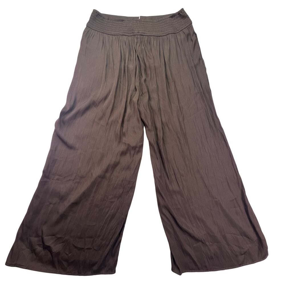 Grade + Gather Satin Wide Leg Pants Womens M Brown Pull On High Rise NWT Pockets - Picture 5 of 14
